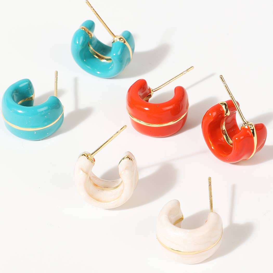 Solid Colored Hoop 14k Gold Dipped Post Earrings Turquoise
