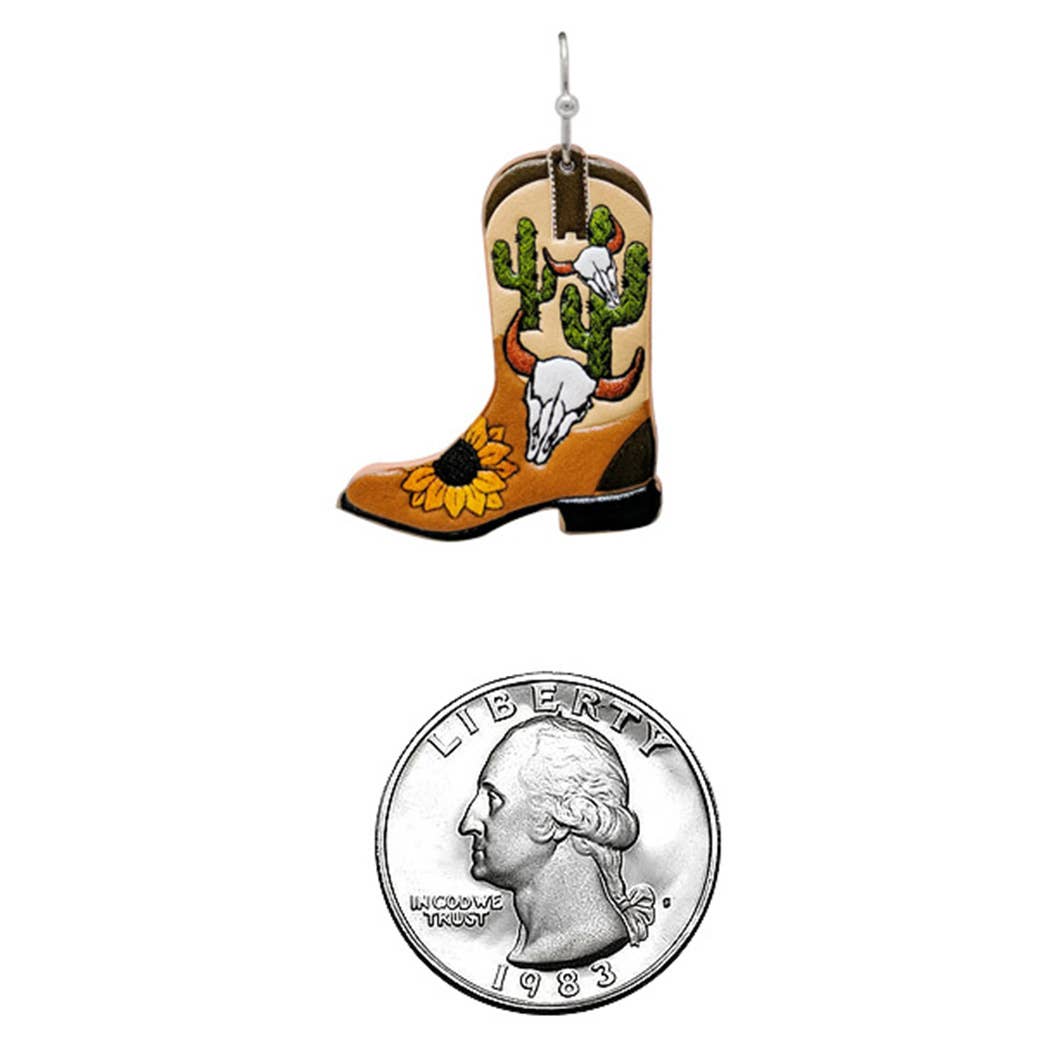 Boots with Bull Cactus Sunflower Hook Earrings