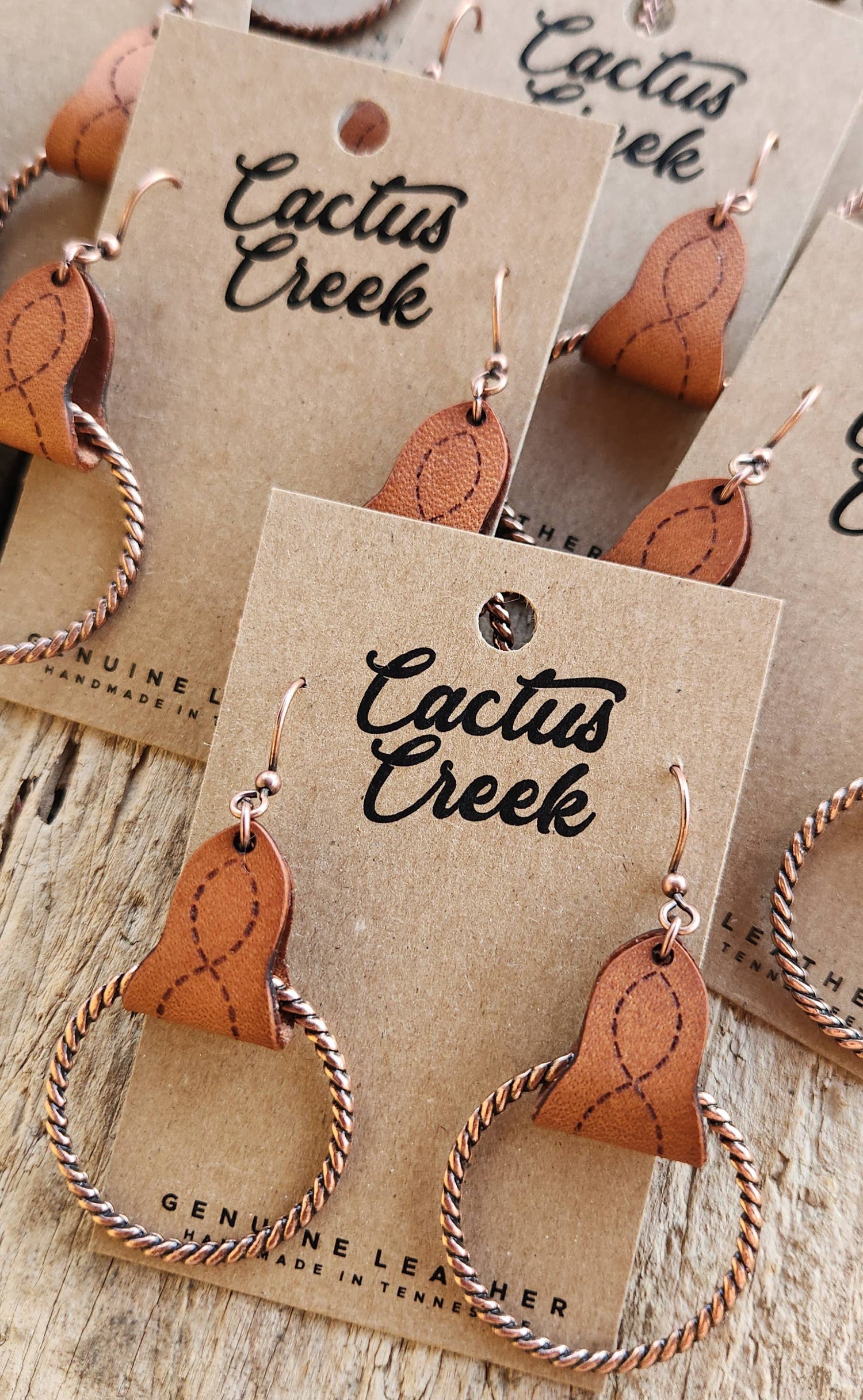 &quot;Lari Dee&quot;  Handmade Boot Stitch Leather &amp; Rope Earrings