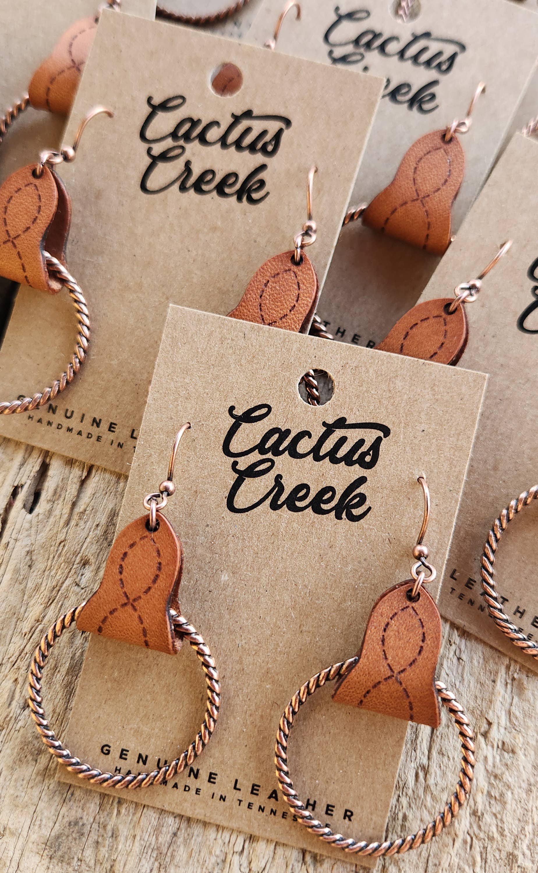 &quot;Lari Dee&quot;  Handmade Boot Stitch Leather &amp; Rope Earrings