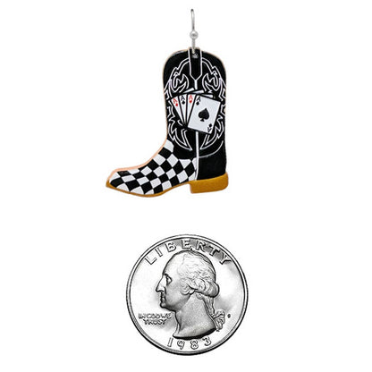 Boots Checkered Pattern Leather Hook Earrings