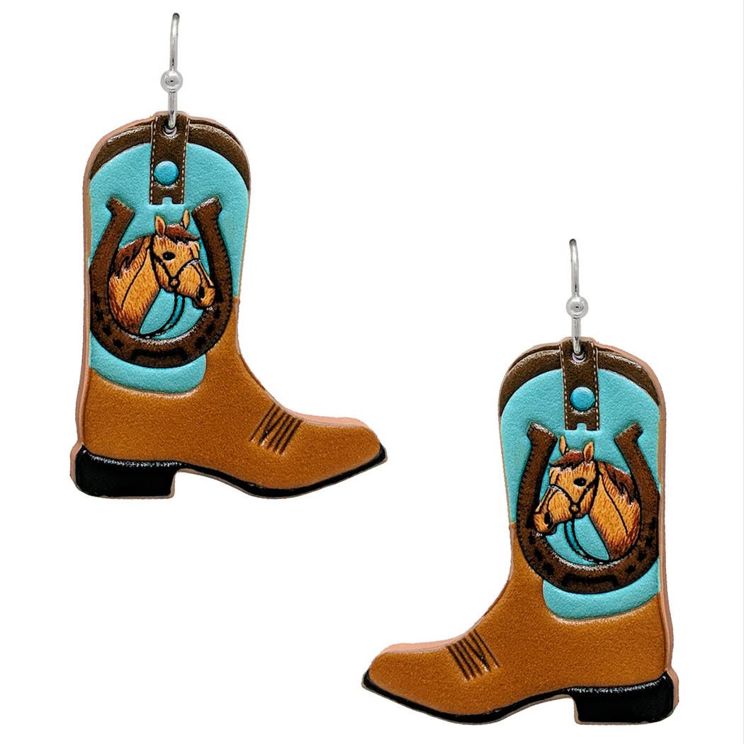 Horse Horseshoe Boots Leather Hook Earrings