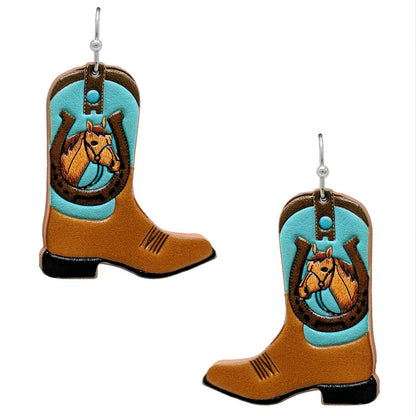 Horse Horseshoe Boots Leather Hook Earrings