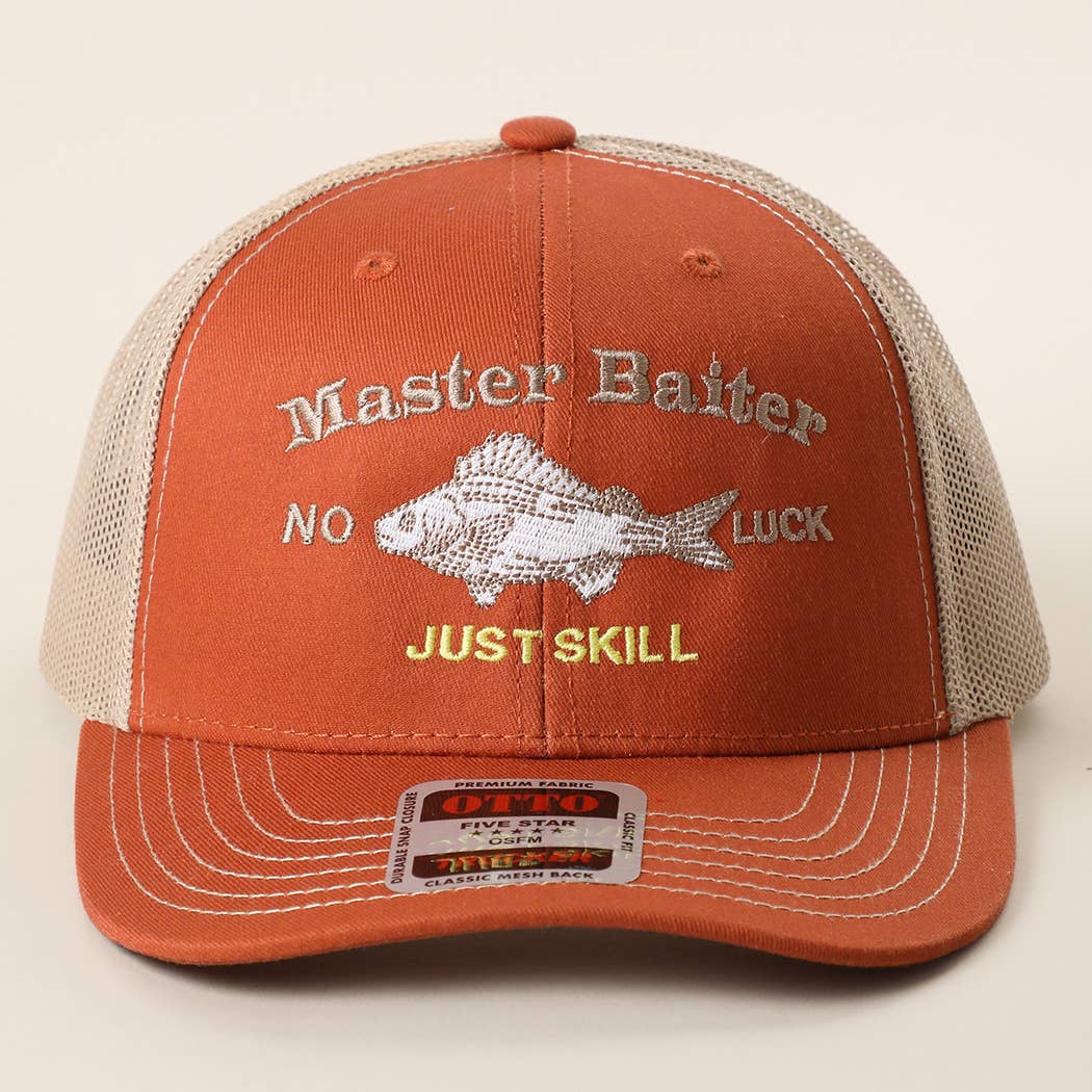 Master Baiter No Luck Just Skill Embroidered Trucker Hat
