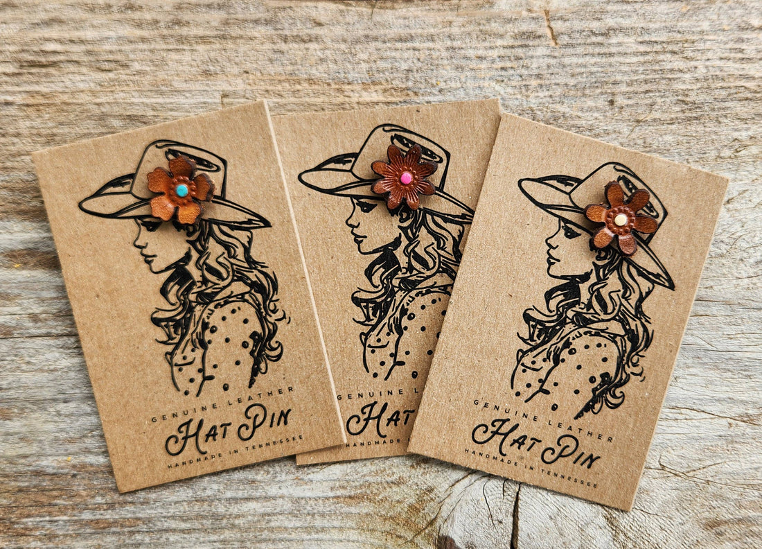 Hat Pin - Genuine Leather Flowers