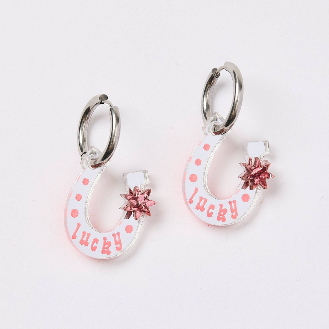 Lucky Shoe Earrings - Silver / Pink