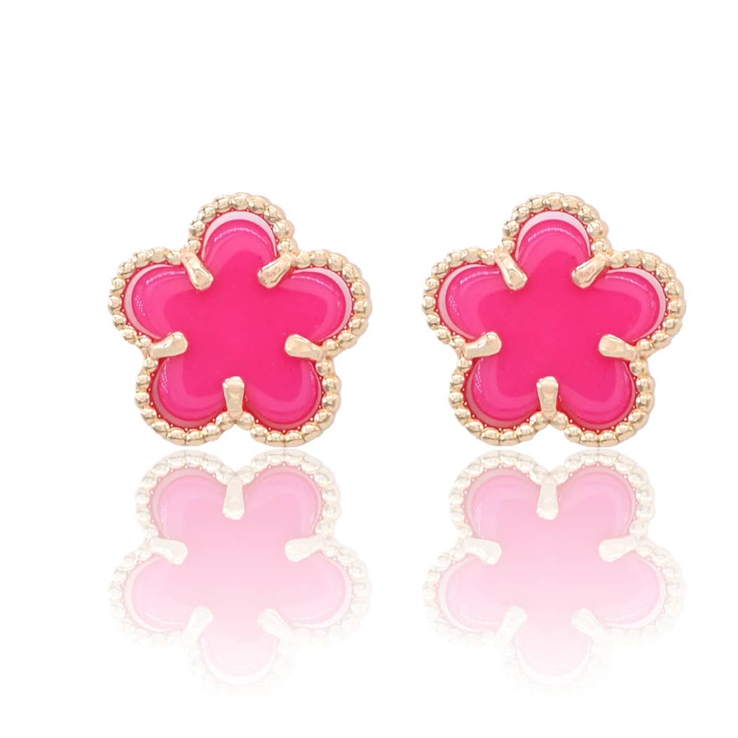 Flower With Gold Toned Outline Post Earrings