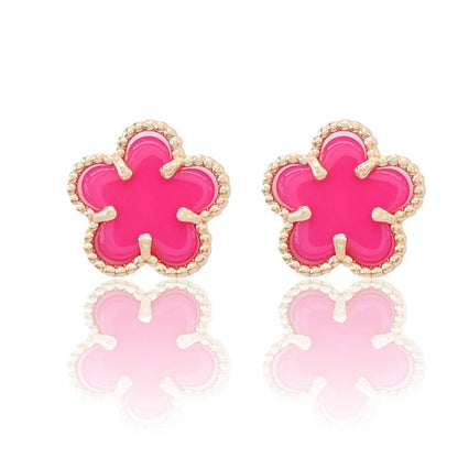 Flower With Gold Toned Outline Post Earrings