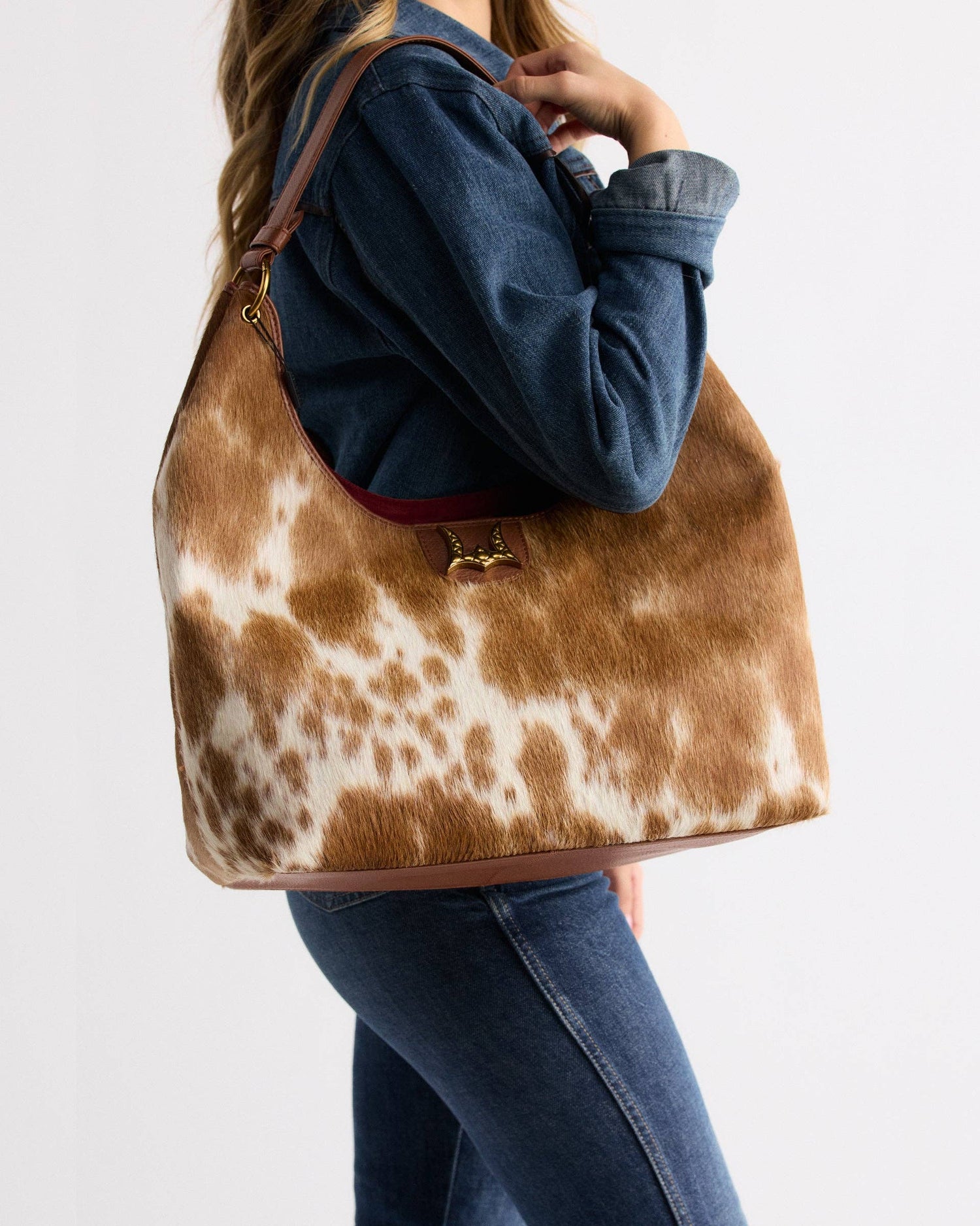 LW Large Purse - In Brown &amp; White Cowhide &amp; Calfskin