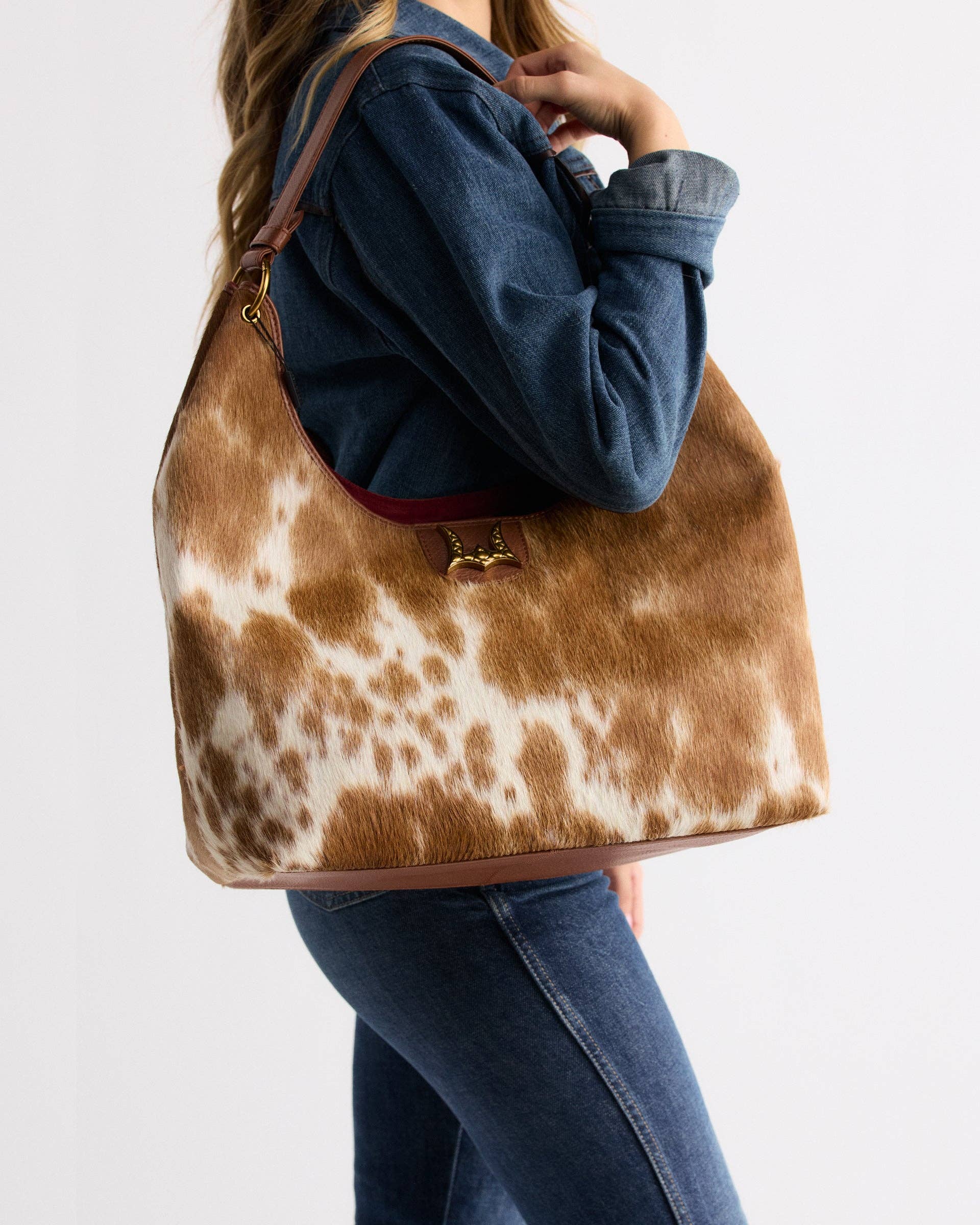 LW Large Purse - In Brown &amp; White Cowhide &amp; Calfskin