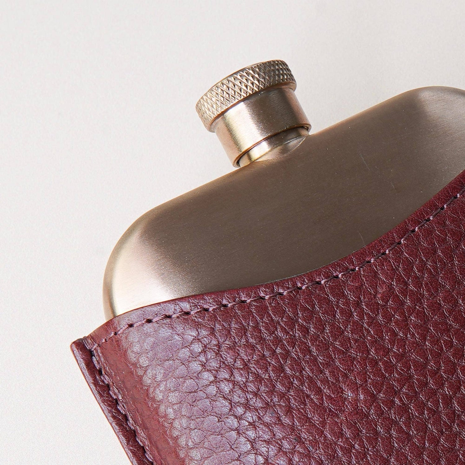 Copper Hip Flask With Pebble Grain Leather Sleeve - Cherry