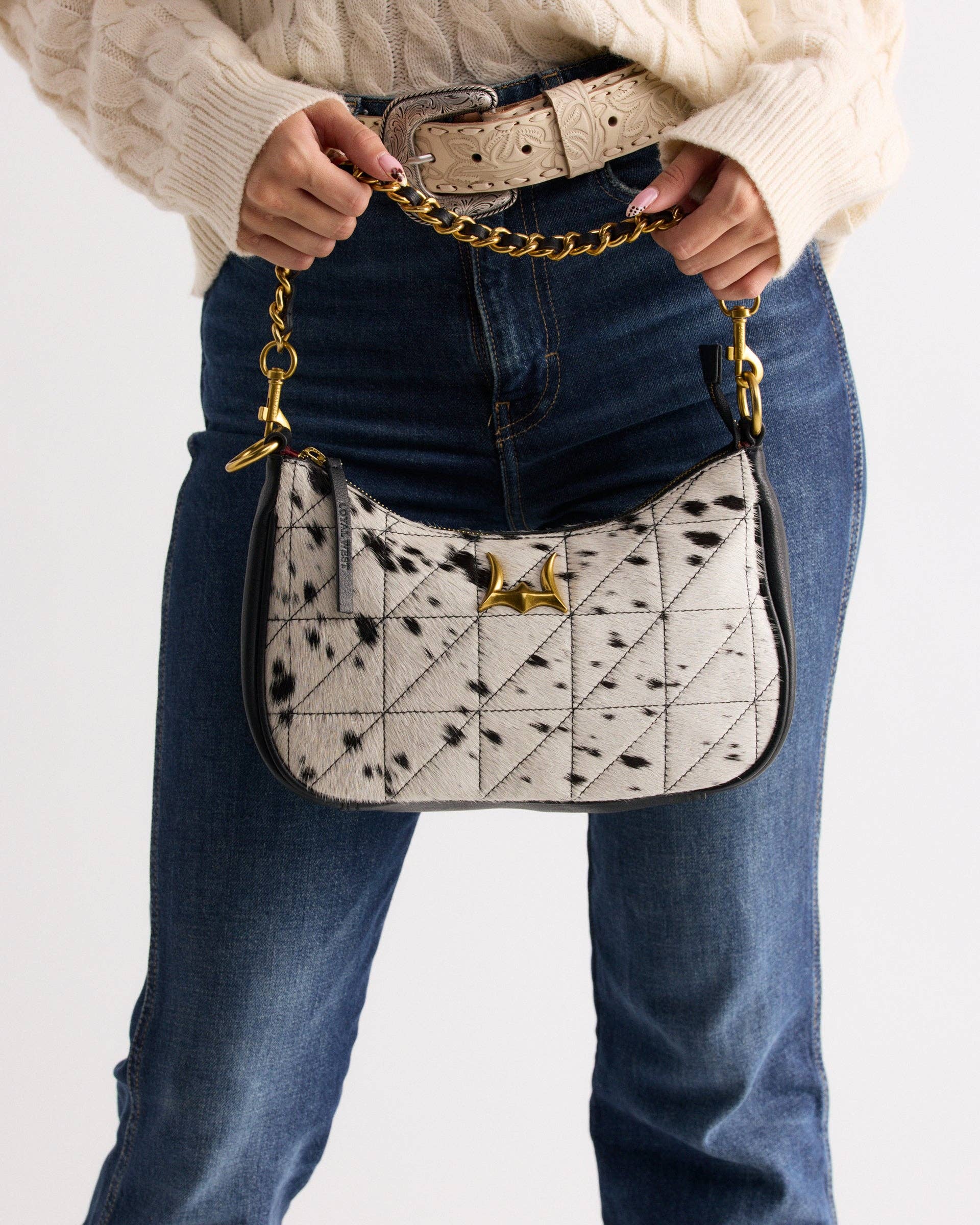 Joe Quilted Nappa Leather Bag - Black &amp; White Cowhide