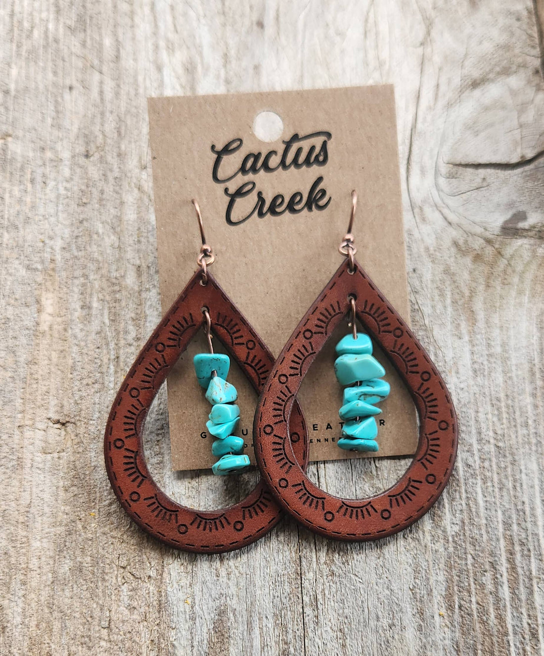 "Cassidy" Handmade Leather and Turquoise Chip Earrings
