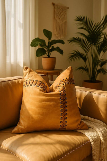 Melbourne Genuine Leather Cushion Pillow Cover - Tan