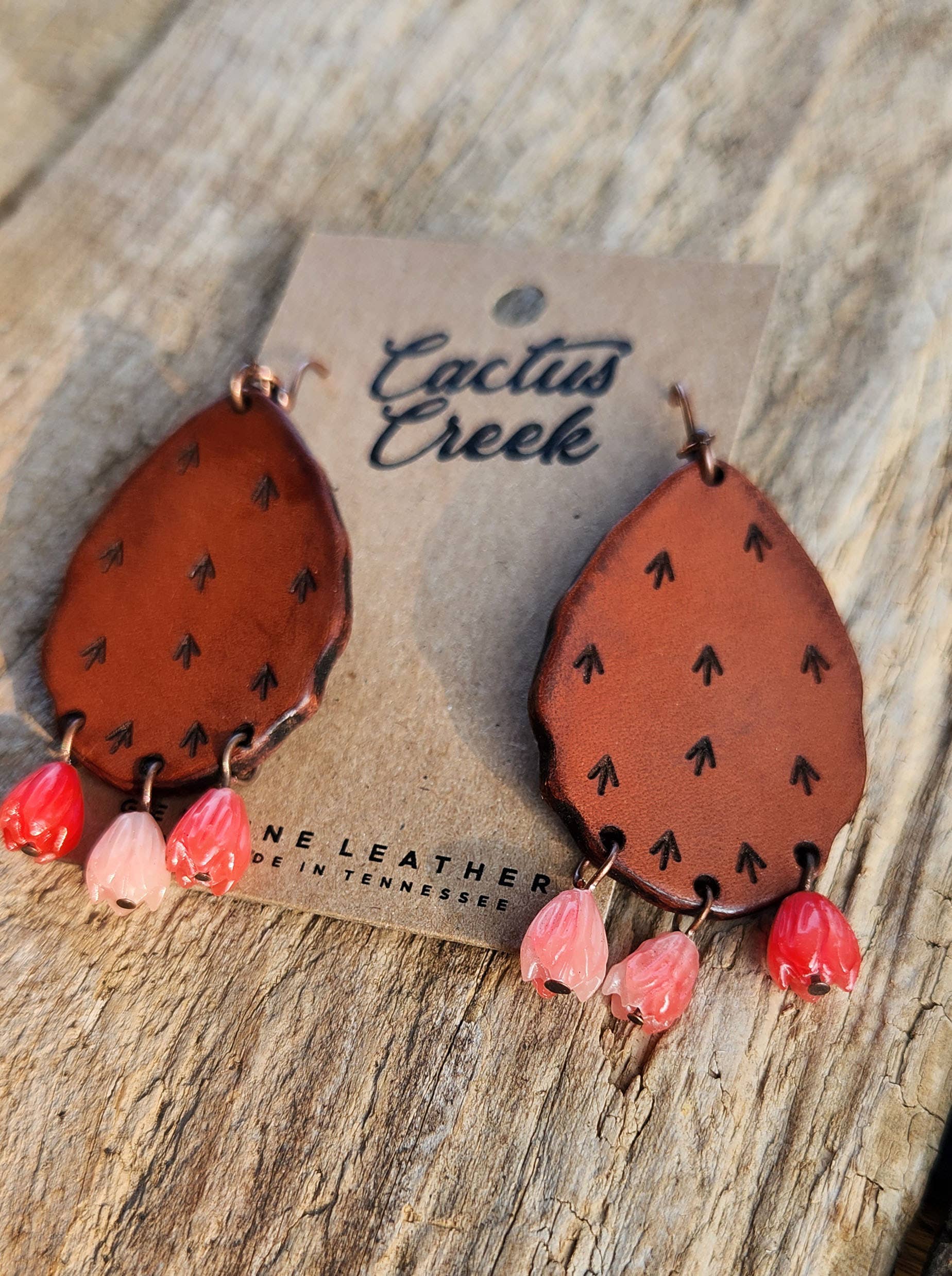 Cactus “Priscilla&quot;  Handmade Leather Prickly Pear Earrings