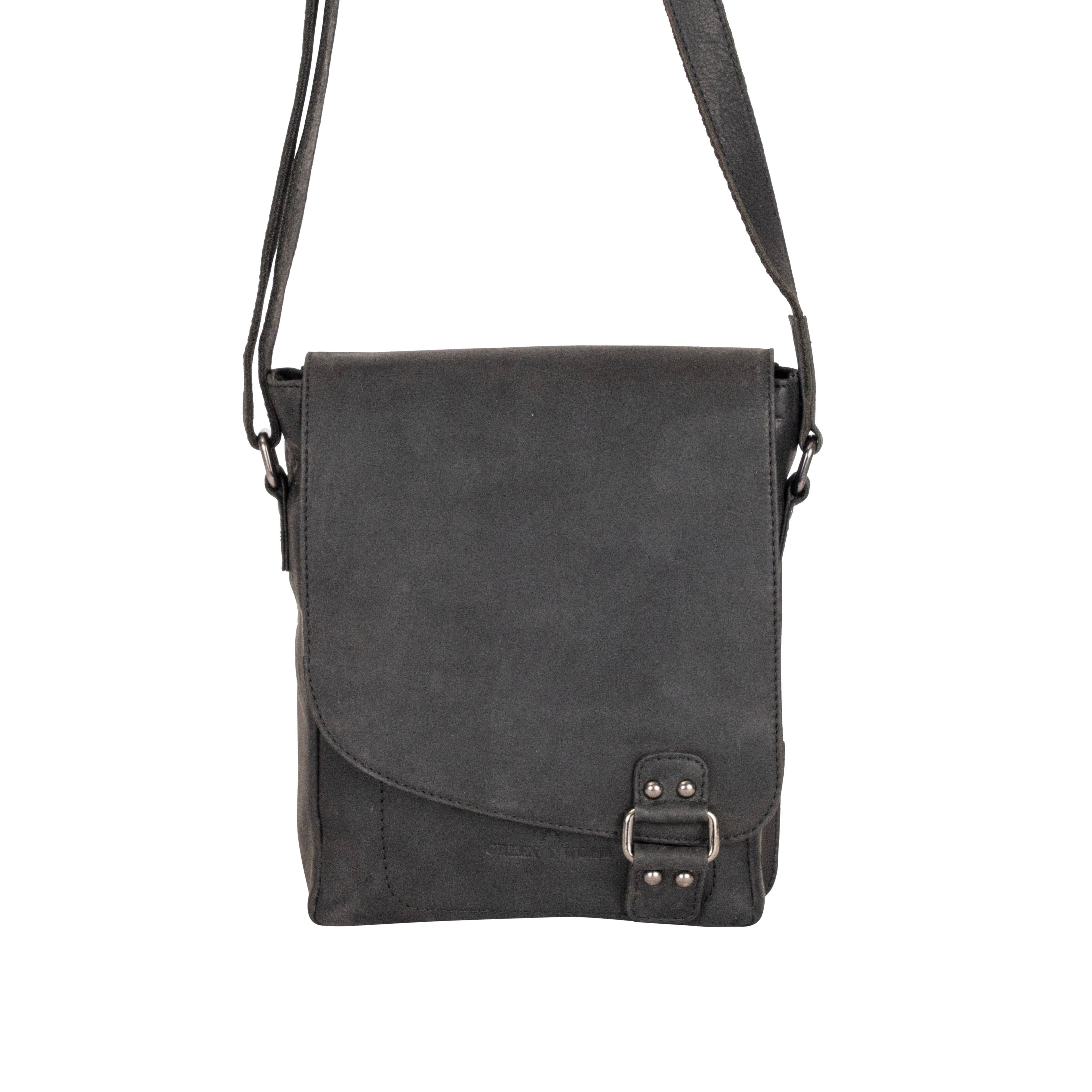 Leather Shoulder Bag Black - Hobart GW834BLK