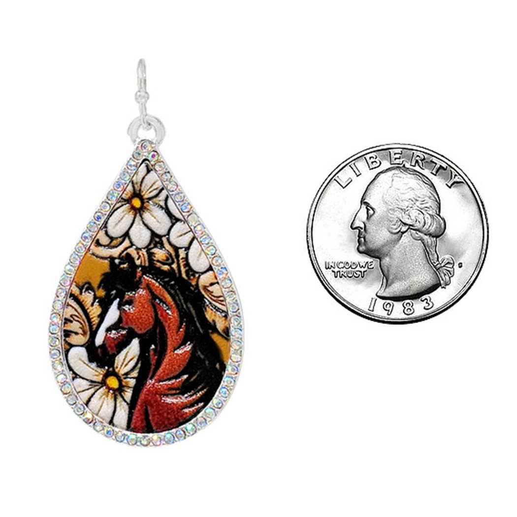 Water Drop Shape Horse Print Leather Hook Earrings