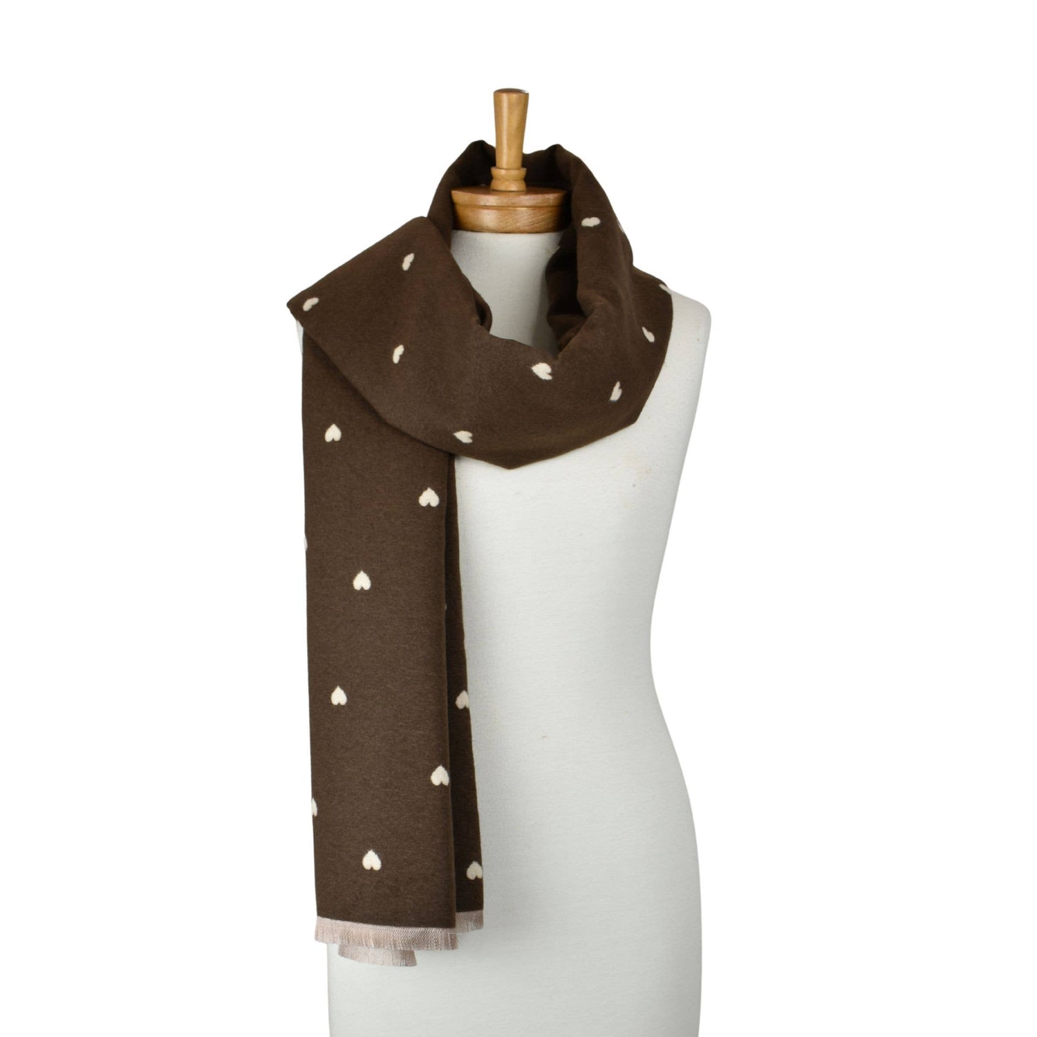 THSS2872: Brown: Reversible Petite Hearts Scarf