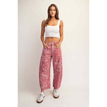 JEANS MINERAL WASHED PAISLEY PRINTED BARREL JEANS