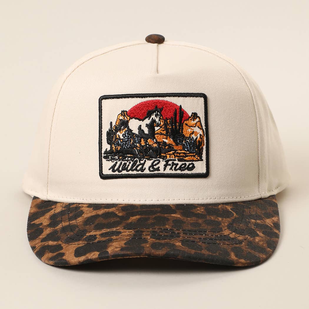 WILD &amp; FREE Embroidered Patch Leopard Brim Baseball Cap
