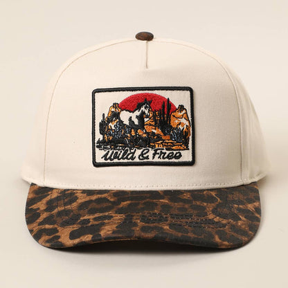 WILD &amp; FREE Embroidered Patch Leopard Brim Baseball Cap