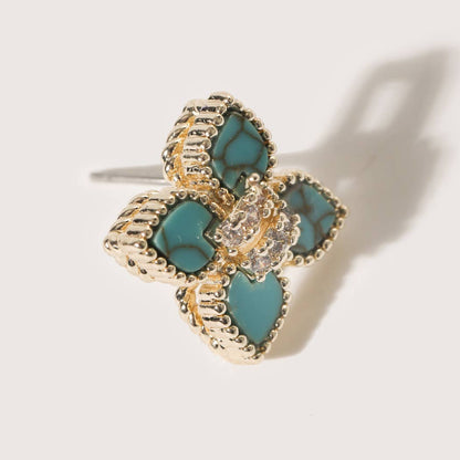 Gold Turquoise Clover CZ Pave Earrings
