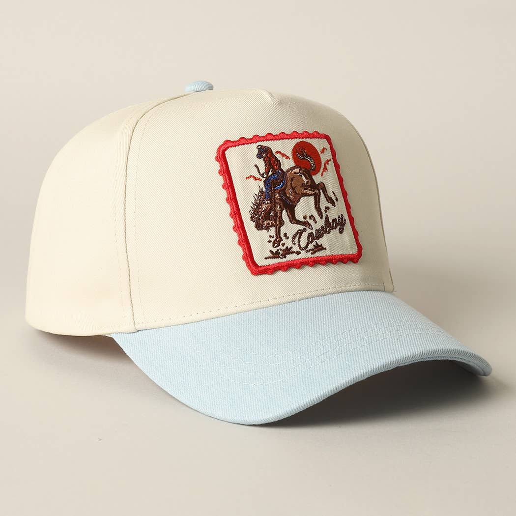 Detailed Cowboy Horse Embroidery Patch Denim Cap