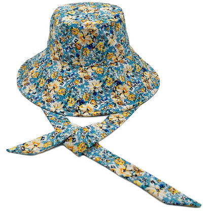 Mixed Floral Print Chin Tie Sun Bucket Hat