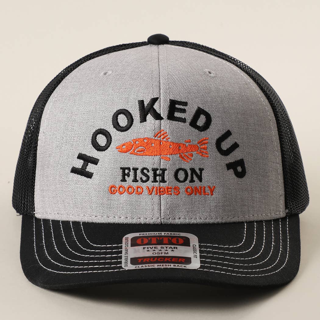 HOOKED UP FISH ON Mid Profile Mesh Back Trucker Hat