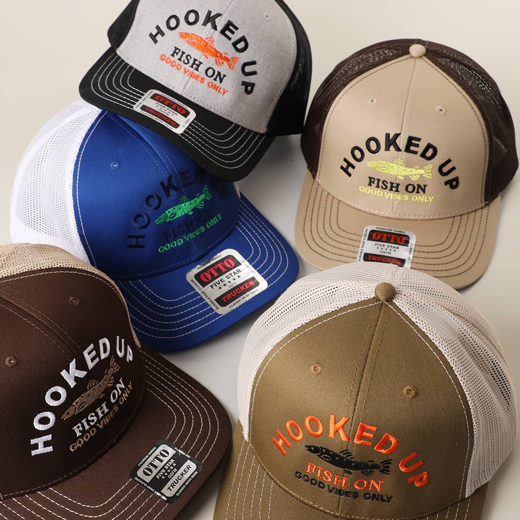 HOOKED UP FISH ON Mid Profile Mesh Back Trucker Hat