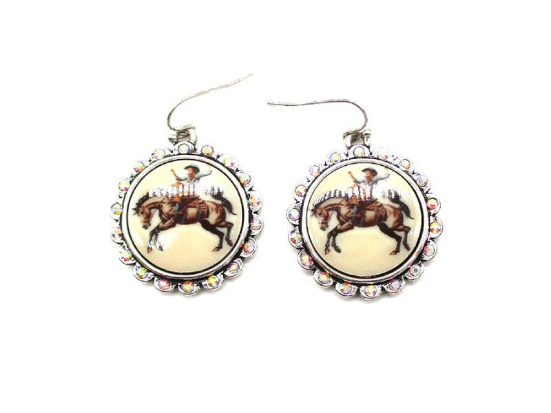Western Round Portrait AB Stone Dangle Earring