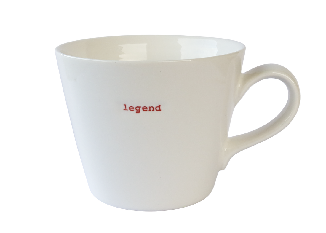 Word Bucket Mug - Legend (Hand Embossed Red Text)