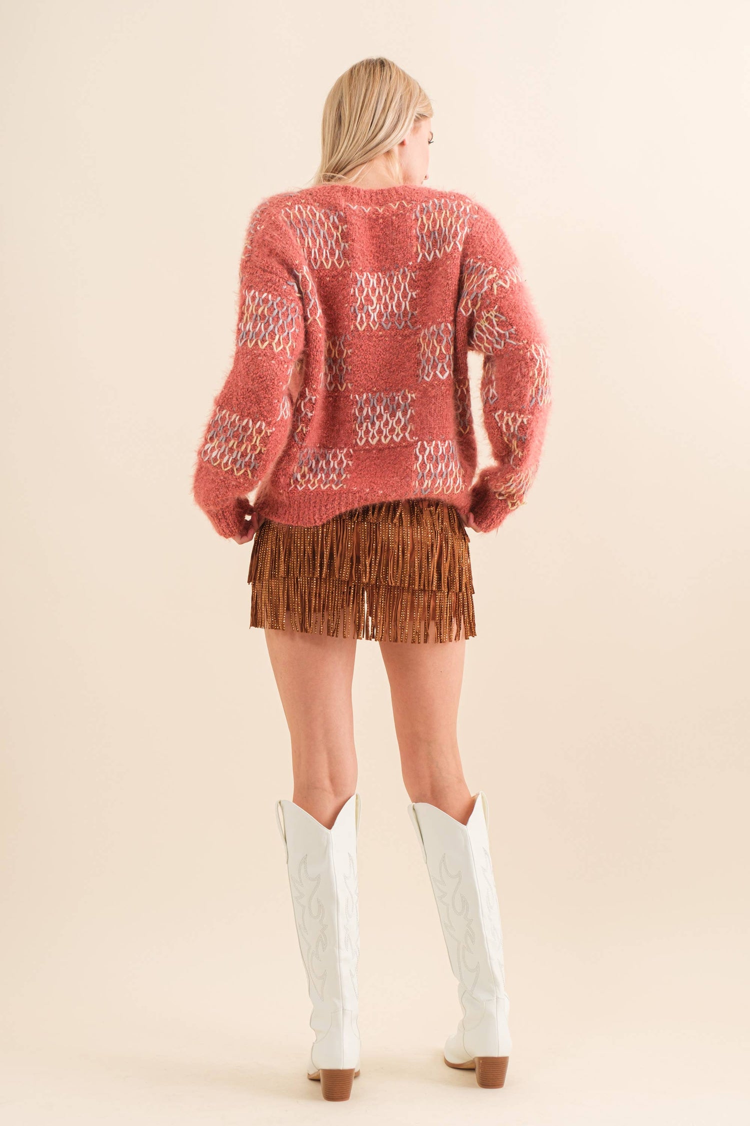 Festival Leather Waist Tiered Fringe Studded Short
