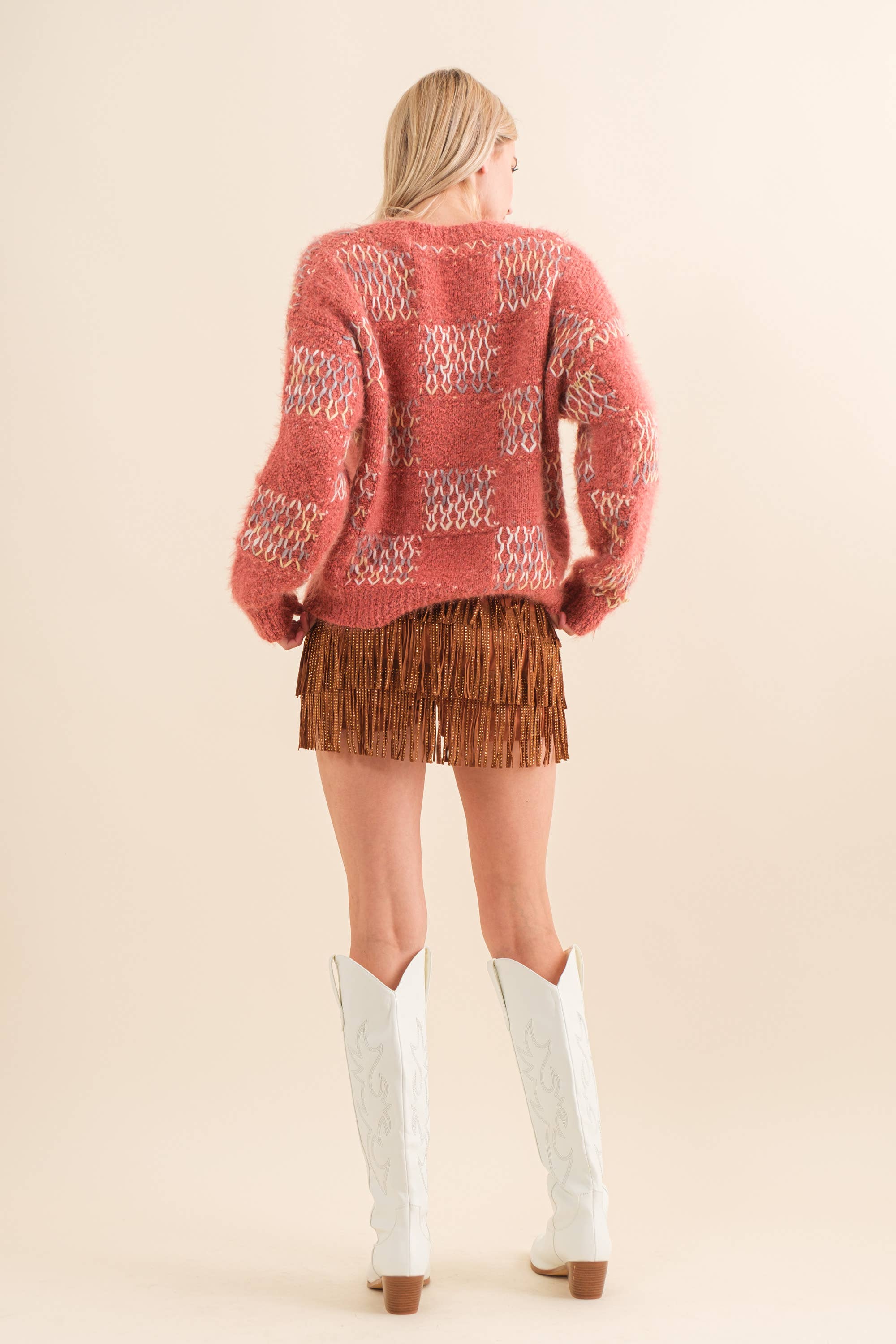 Festival Leather Waist Tiered Fringe Studded Short