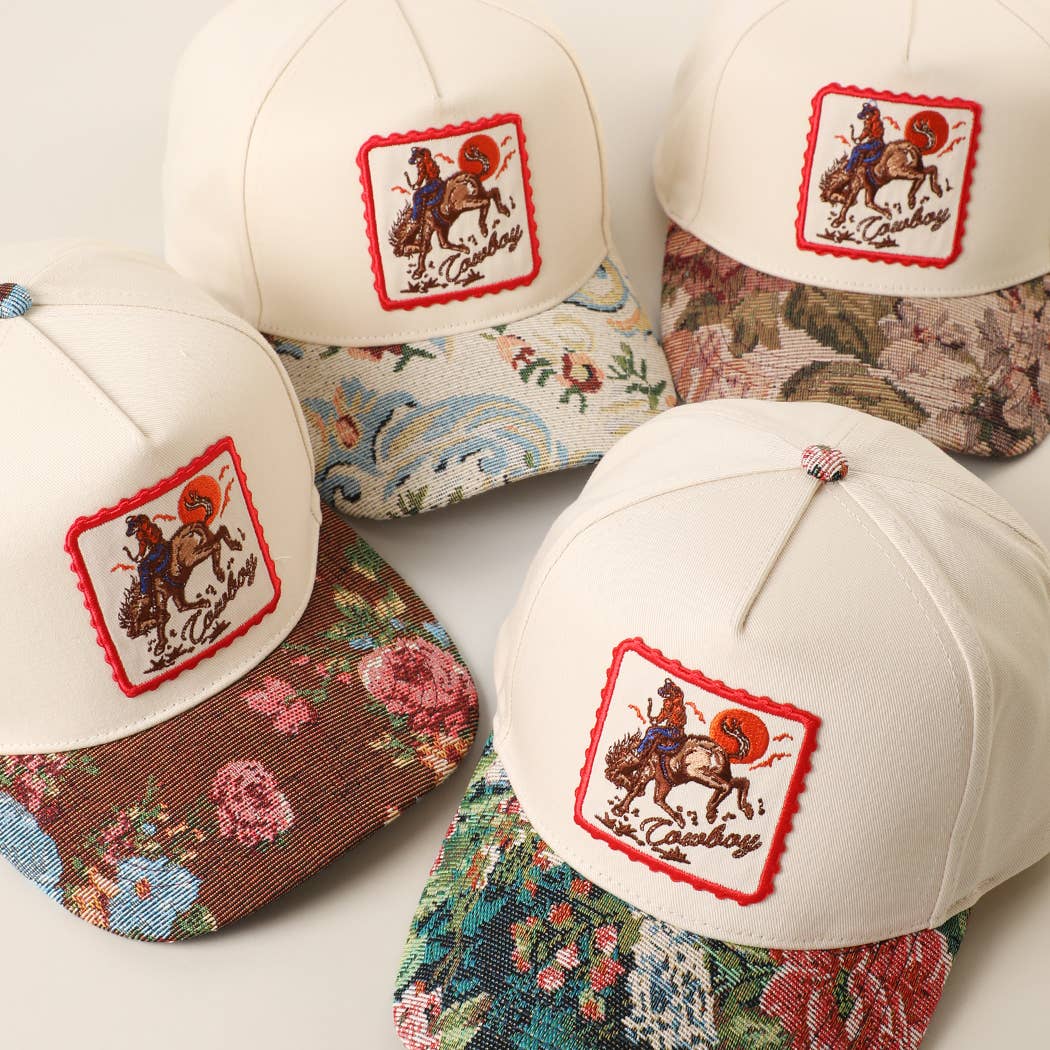 COWBOY Rodeo Embroidered Patch Tapestry Brim Cap
