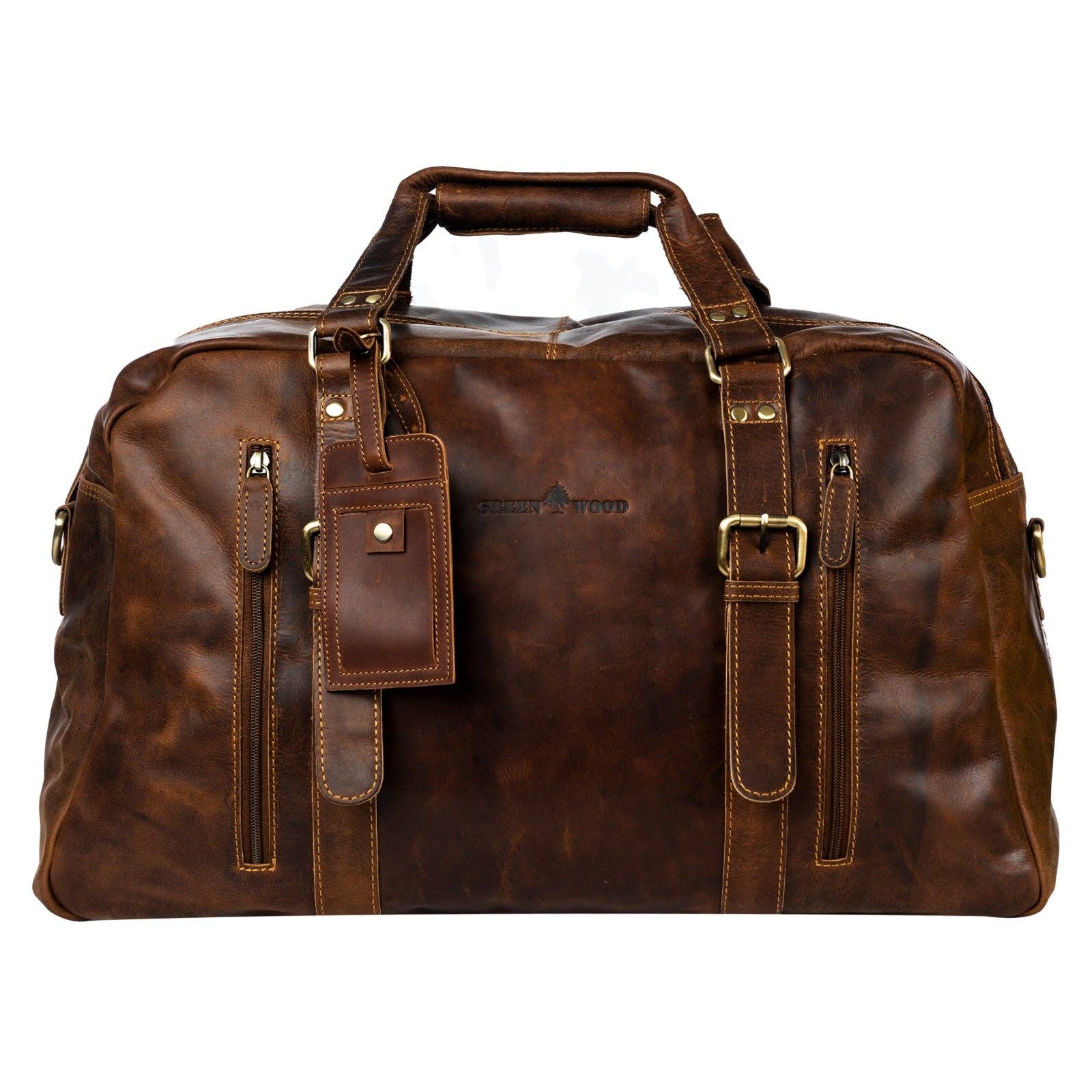 Voyager Leather Weekend Bag – Full Grain Oil Pull-Up Leather Travel Duffel (Sandal)