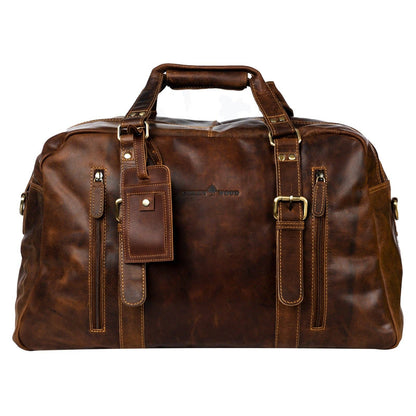 Voyager Leather Weekend Bag – Full Grain Oil Pull-Up Leather Travel Duffel (Sandal)