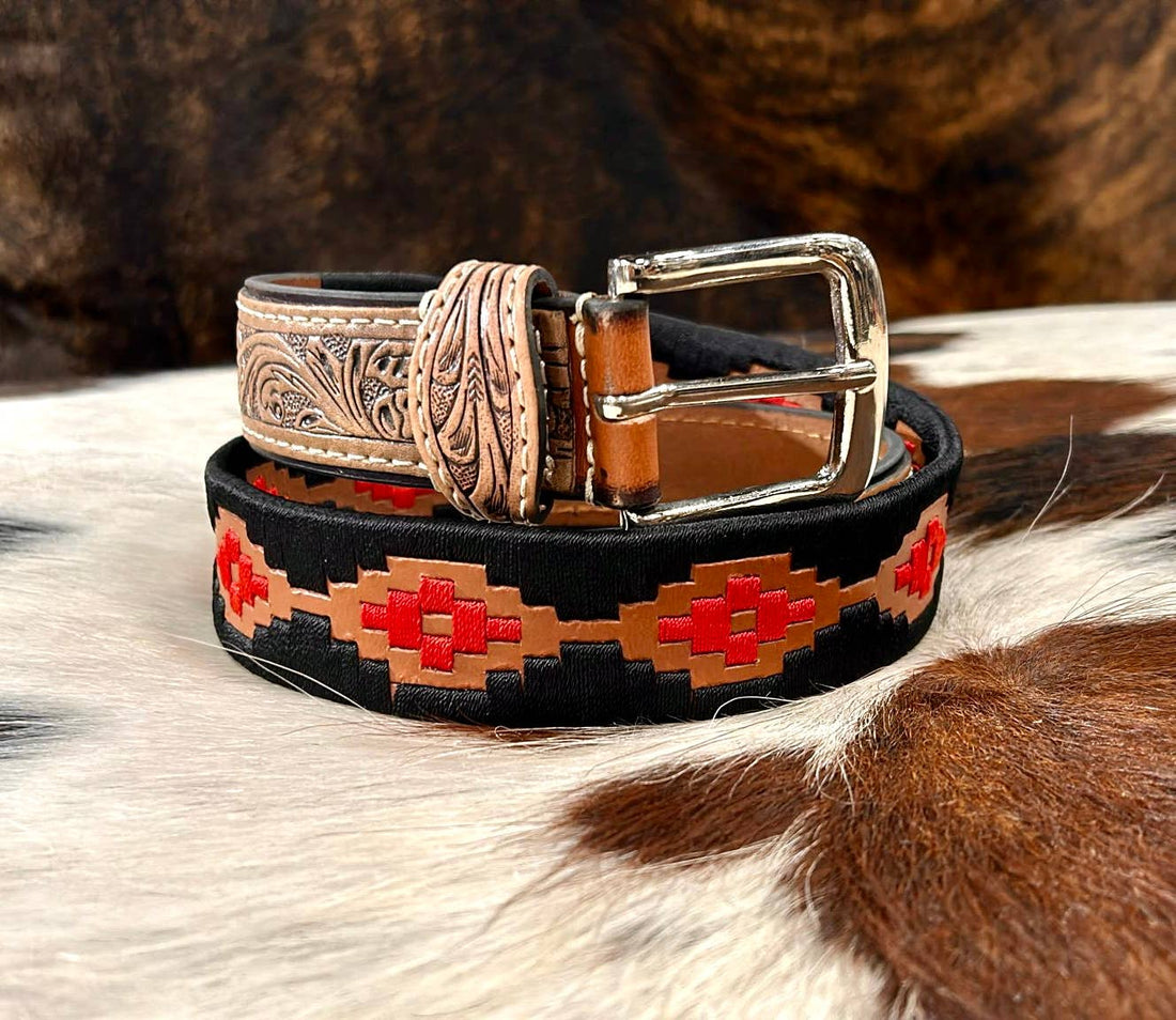 Tooled Leather Western Belt
