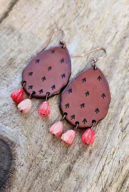 Cactus “Priscilla&quot;  Handmade Leather Prickly Pear Earrings