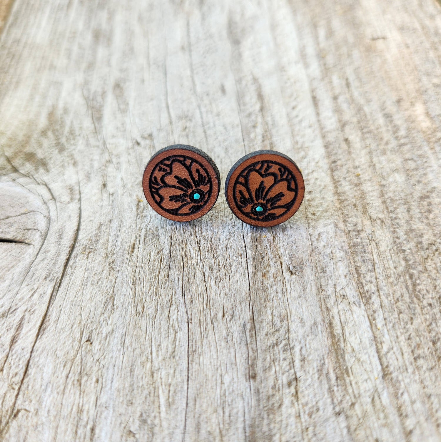 &quot;Millie&quot; Handmade Genuine Leather Stud Earrings