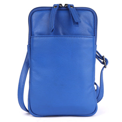 Greenwood Cleo Blue Leather Phone Crossbody Bag