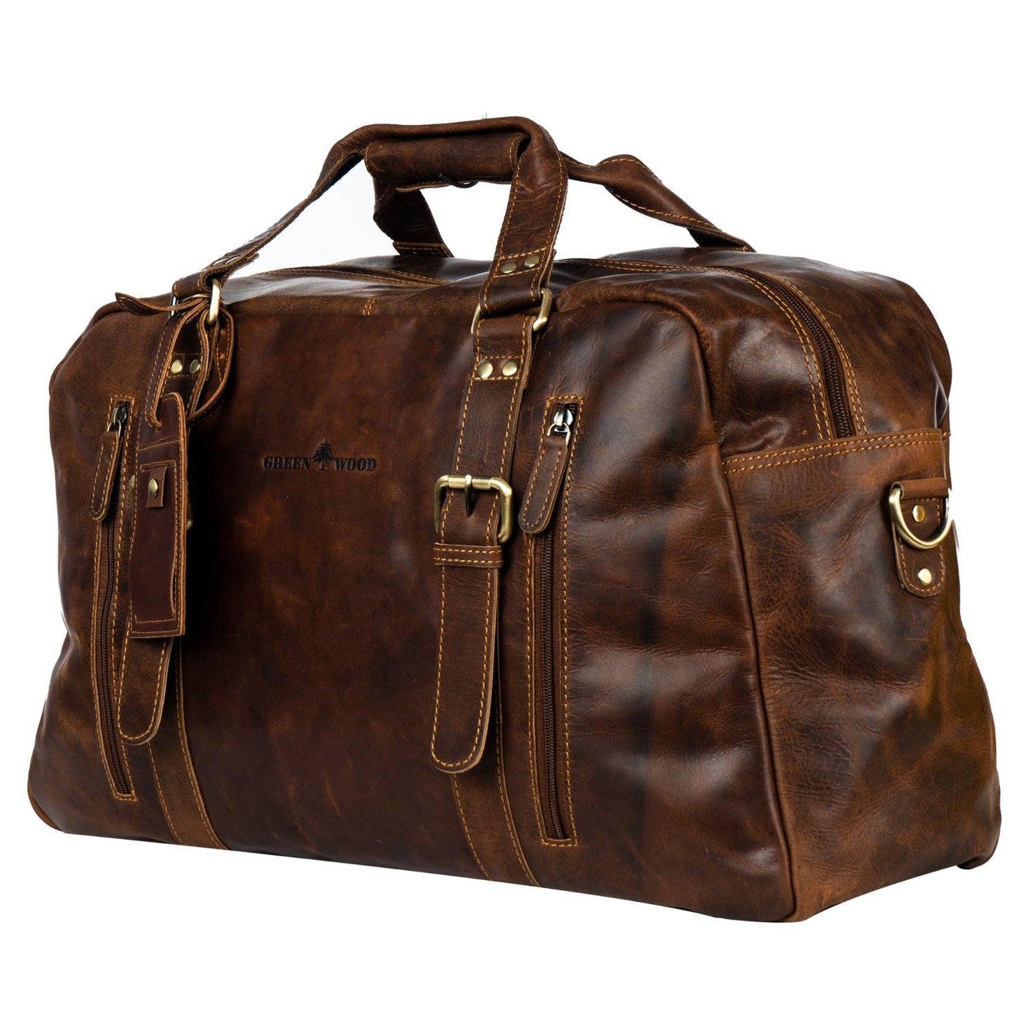 Voyager Leather Weekend Bag – Full Grain Oil Pull-Up Leather Travel Duffel (Sandal)