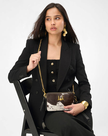 Shell Mini Purse In Black &amp; White Cowhide