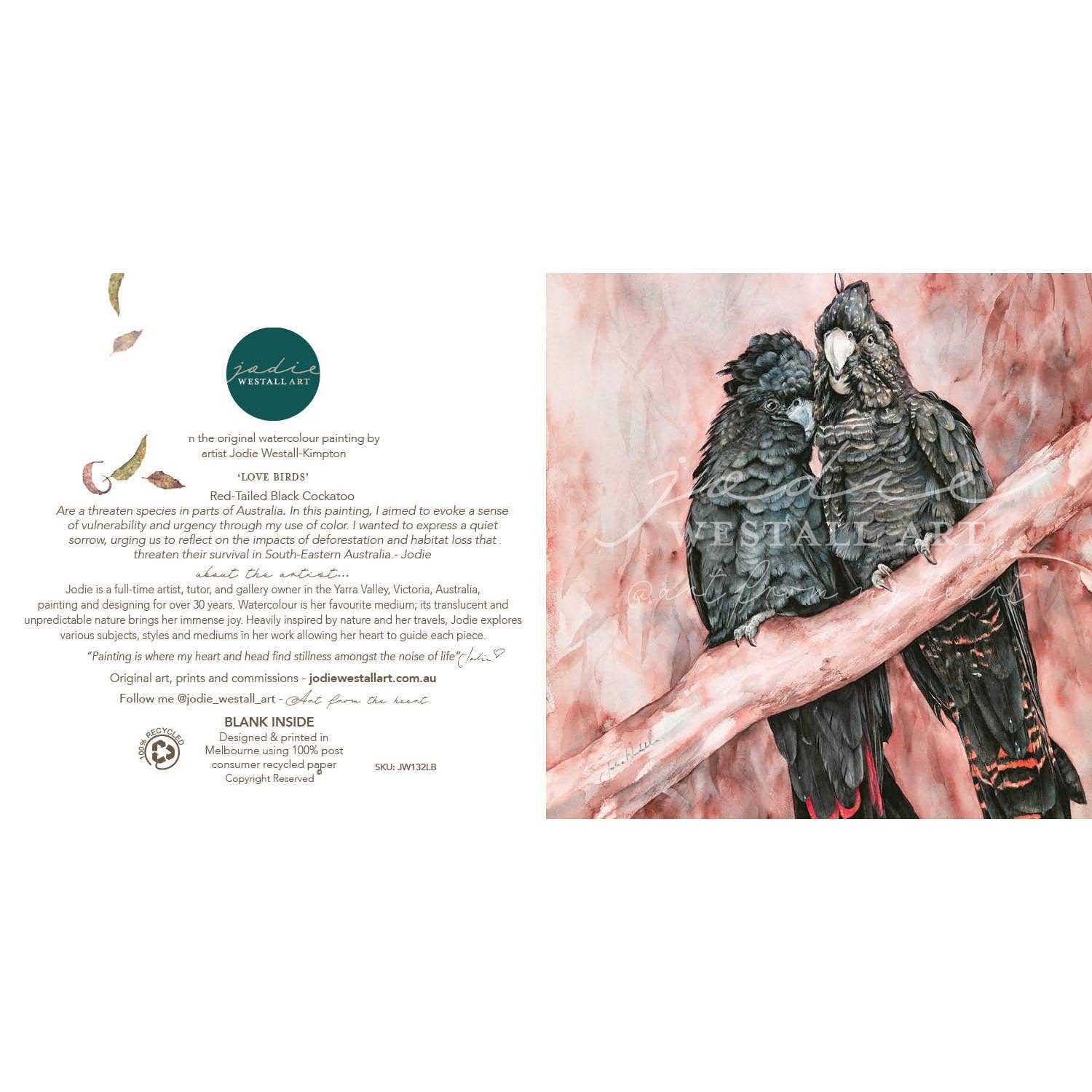 Whispering Wings - Red Tailed Black Cockatoo- Artist Card