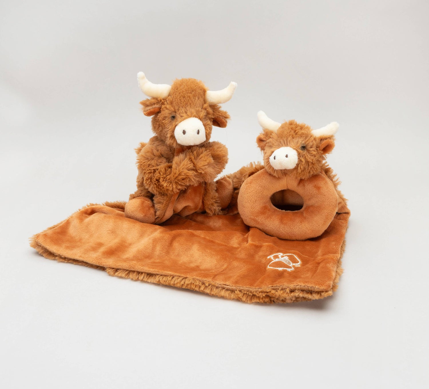Hairy Highland Brown Cow Baby Plush Rattle - 10CM