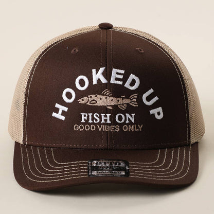 HOOKED UP FISH ON Mid Profile Mesh Back Trucker Hat