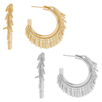14K Dipped Fringe Design Hoop Post Earrings