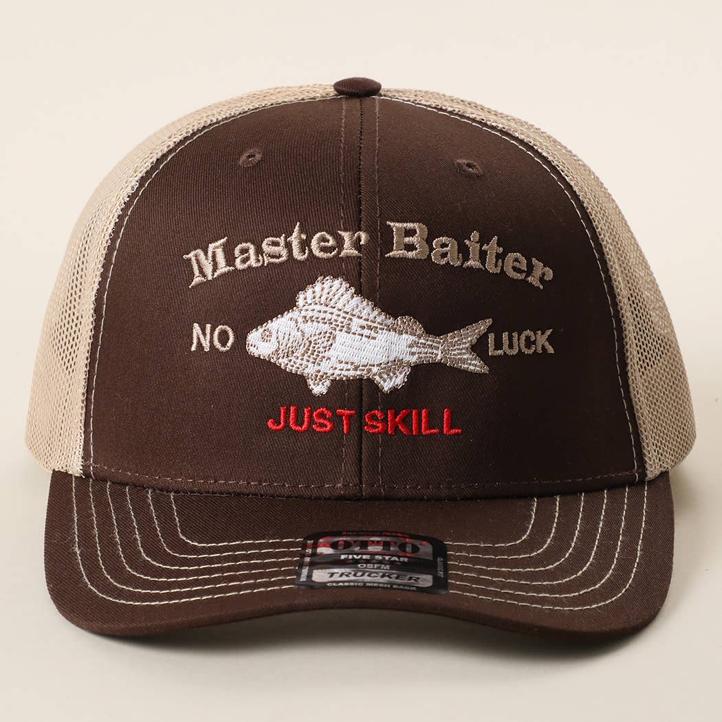 Master Baiter No Luck Just Skill Embroidered Trucker Hat