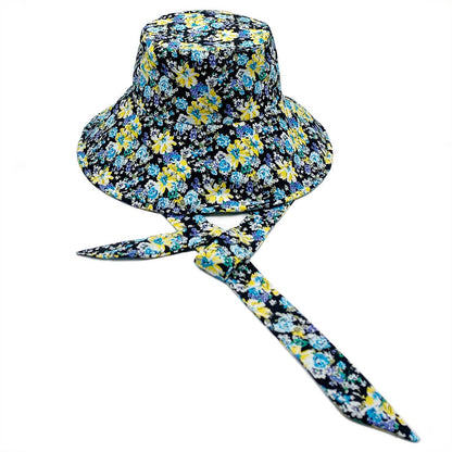 Mixed Floral Print Chin Tie Sun Bucket Hat