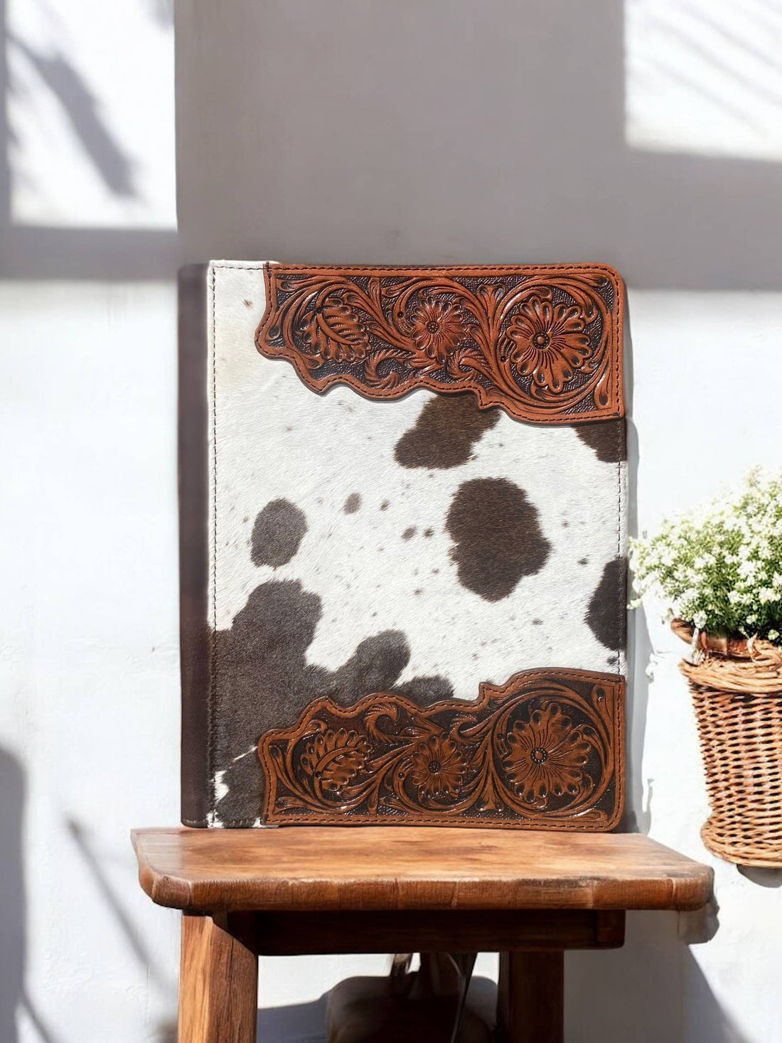 Cowhide &amp; Tooled Leather Floral Planner